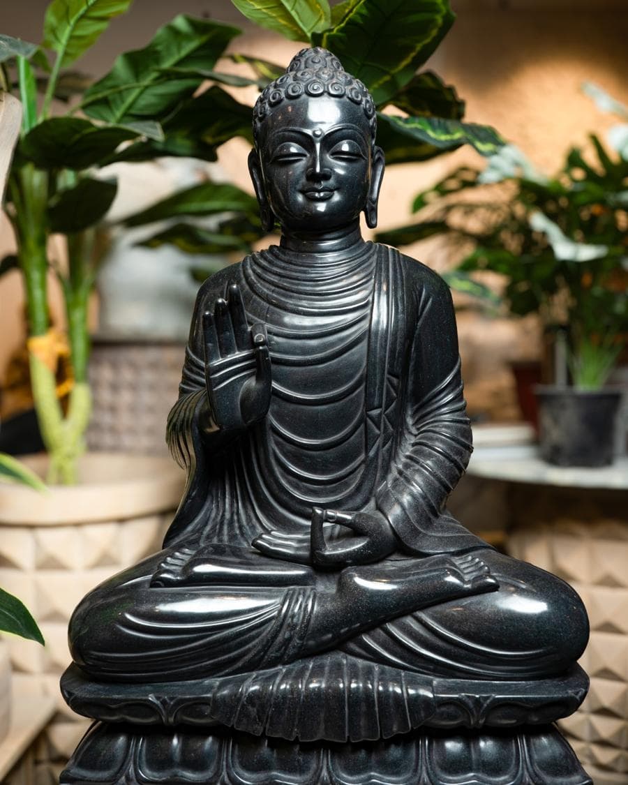 Black Marble Blessing Buddha — Natural Black Marble
